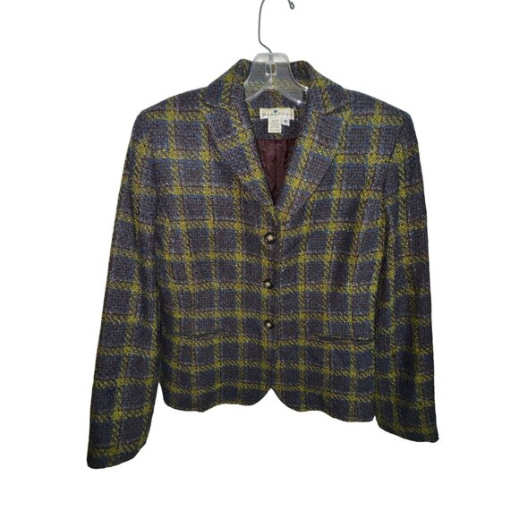 Vintage Mariposa Womens Blazer Suit Jacket Size 8 Plaid Navy Blue Green Classic - Picture 1 of 7